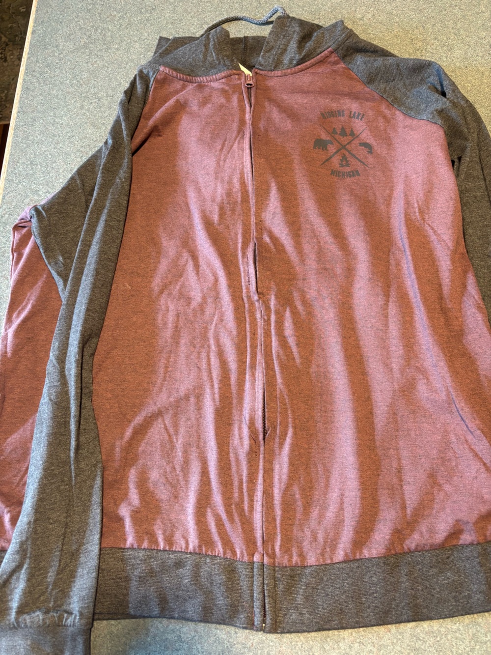 Women's Two-Tone Burgundy and Gray zip up jacket